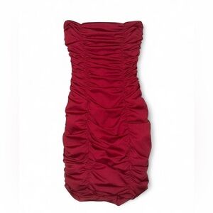 SHEIN Strapless Ruched Mini Dress in Deep Red